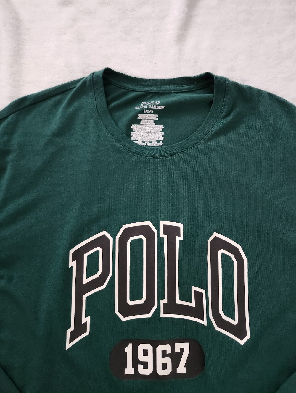 POLO RALPH LAUREN Emerald Green Graphic Long Sleeve Academia T-Shirt Size Large